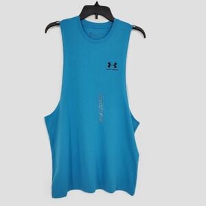 Under Armour Mens Size Medium Loose Fit Cut Off Tank Top Blue Athletic Tagless